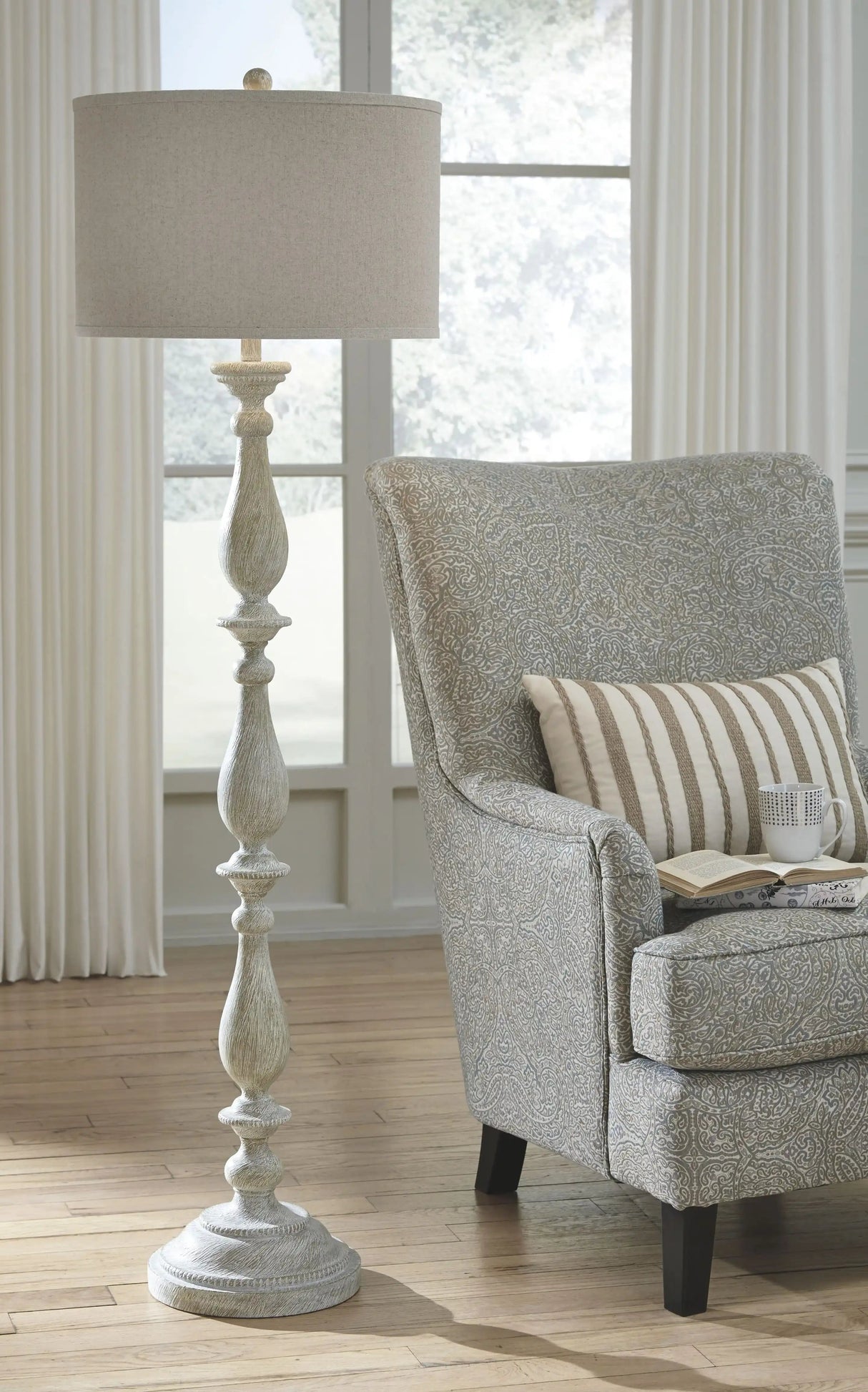 Bernadate - Poly Floor Lamp - Whitewash - Best Buy Furniture