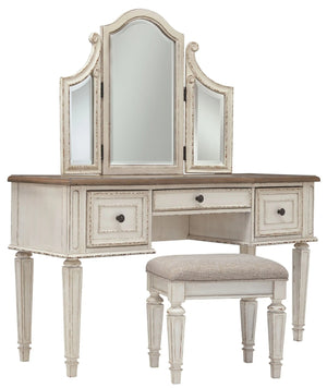 Realyn - Vanity/Mirror/Stool (Set of 3) - White / Brown / Beige - Best Buy Furniture