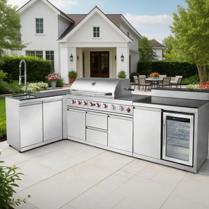 Outdoor Kitchen Island 95.8 Inch 6+1 Burner Propane Gas BBQ Grill 95500 BTU 304 Stainless Steel