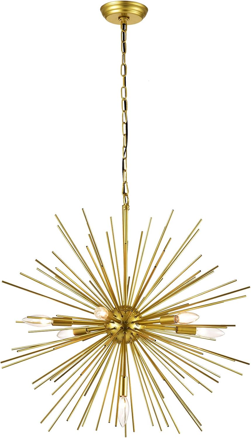 Gold Sputnik Chandelier, 7-Light Mid-Century Modern Starburst, 25.6 Inch