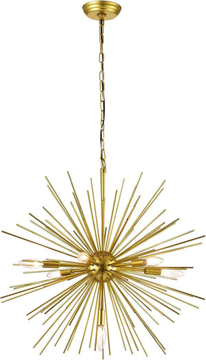 Gold Sputnik Chandelier, 7-Light Mid-Century Modern Starburst, 25.6 Inch