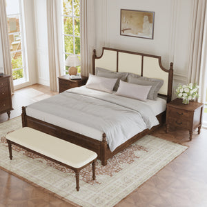 4-Piece King Bedroom Set with Fluted Bed, 2 Nightstands, Bench, Walnut