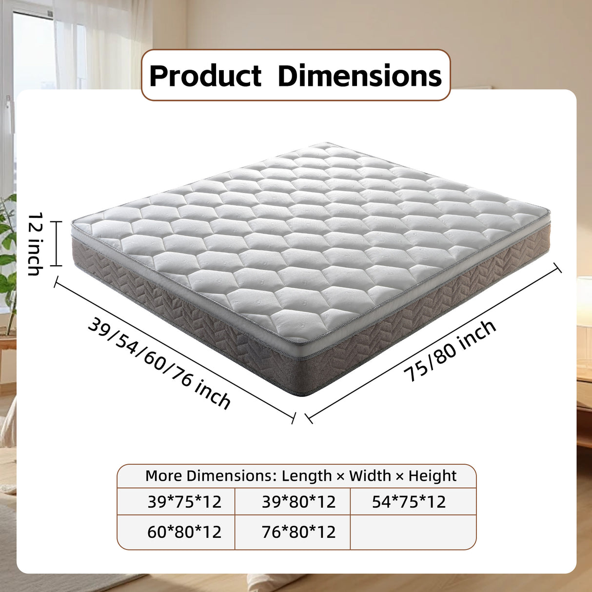 12" Certified Hybrid Memory Foam Pocket Spring Mattress