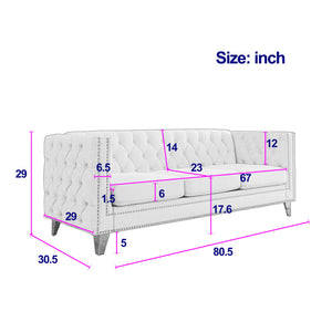 Upholstered Couch Sofa With Button Tufting For Living Room