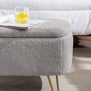 Storage Ottoman Bench For End Of Bed Legs, Modern Camel Faux Fur Entryway Bench Upholstered Padded With Storage For Living Room Bedroom