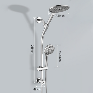 High Pressure Dual Shower Head Set - 26 Inch Tool-Free Adjustable Slide Bar,10 Spray Settings and Handheld.