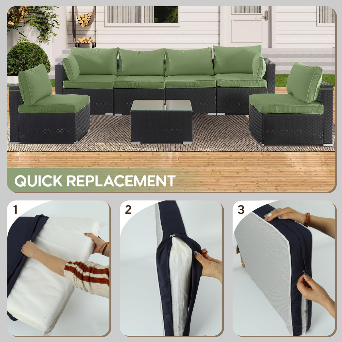 14-Pack Cushion Slipcovers Set for Wicker Rattan Sectional Sofa