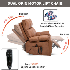 Orange Leatheraire Heat Massage Dual Motor Lift Recliner