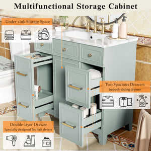 Bathroom Vanity With Ceramic Sink, Soft Close Doors, Adjustable Shelves