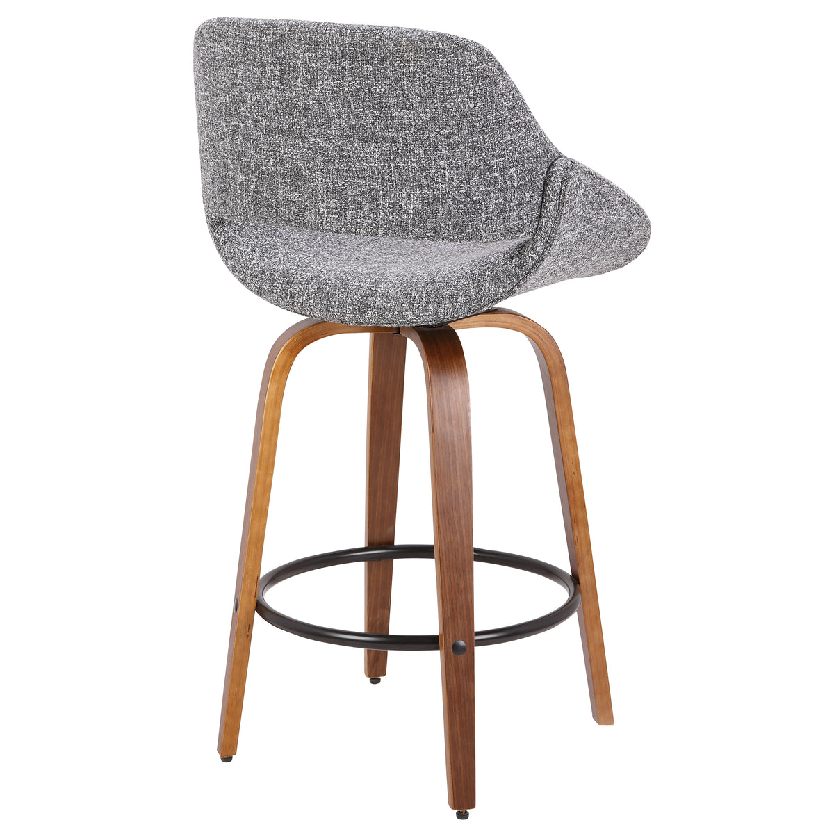 Mid-Century Modern Counter Stool with Padded Upholstery - Walnut