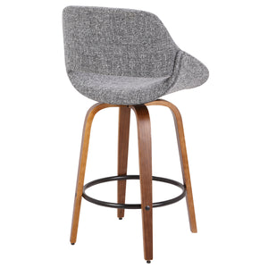 Mid-Century Modern Counter Stool with Padded Upholstery - Walnut