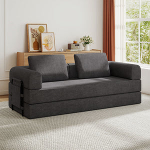 Convertible Sleeper Sofa Bed With Cylindrical Pillow