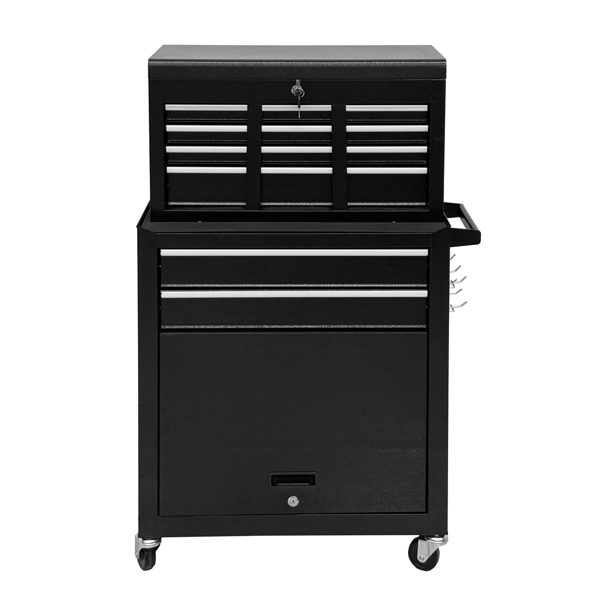 8‑Drawer High‑Capacity Rolling Tool Chest, 2‑in‑1 Detachable Top Box,Metal Tool Storage Cabinet with Drawer Liners, Lockable Wheels &  Side Hooks, Heavy‑Duty Tool Cart for Garage Workshop‑Black
