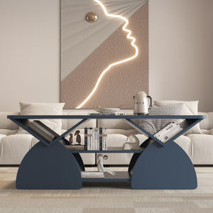 Geometric Engineered Coffee Table with Rounded Corners and Open Shelves