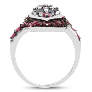 1.77 Carat Genuine Blue Sapphire and Ruby .925 Sterling Silver Ring