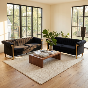 Black Velvet 2 Piece Sofa Set