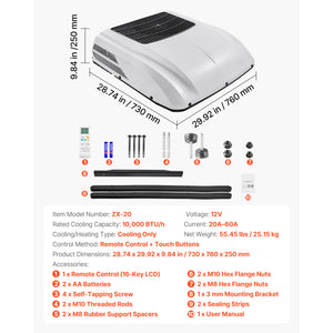 Truck Air Conditioner, 12V 10000 BTU RV Rooftop AC Unit