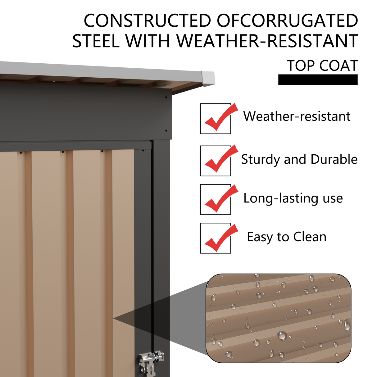 4.27FT x 2.42FT Metal Garden Shed 5 x 3 FT Pent Roof with Hinge Door