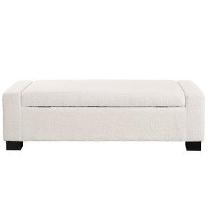 Textured Boucle Ottoman Bench With Hinged Lid For Seating And Storage - Beige