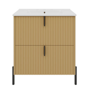 Fluted Bathroom Vanity With Ceramic Sink, Freestanding Design