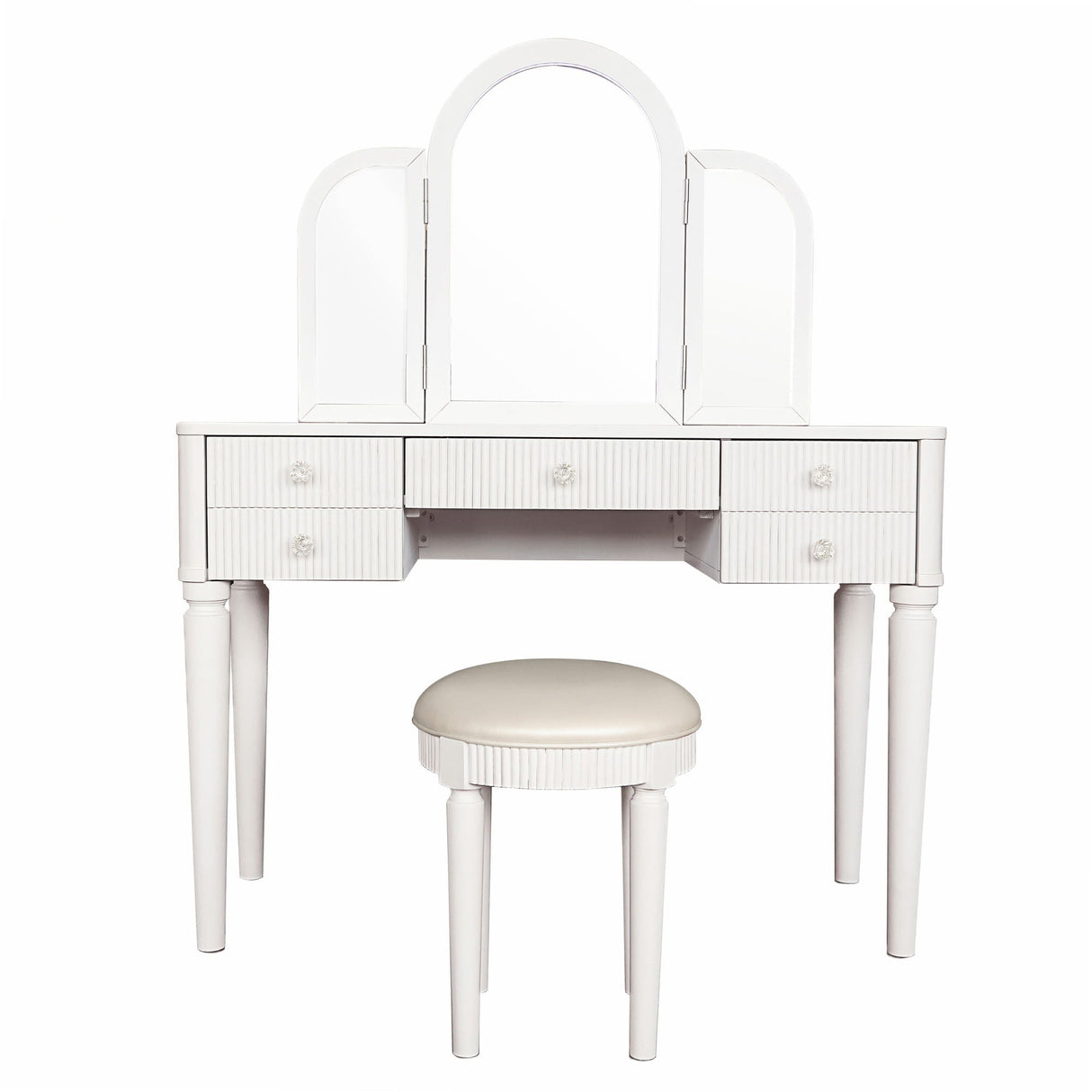 Mirrored Makeup Vanity Table Set With Adjustable Lighting And Storage