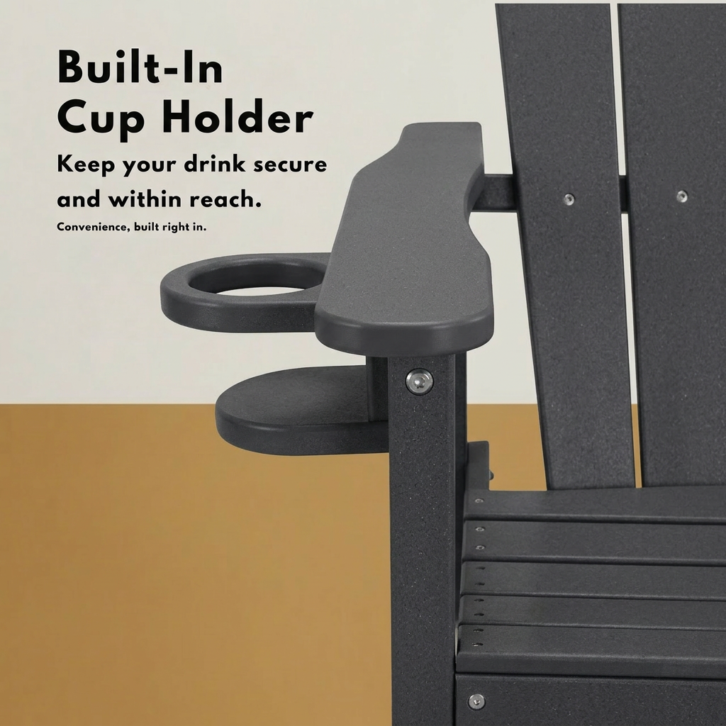 HDPE Bar Height Adirondack Chair with Cup Holder - Gray