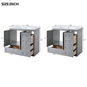 Shaker Free Standing Bathroom Vanity Cabinet & Sink, Soft Close Drawers, Soft Close Doors