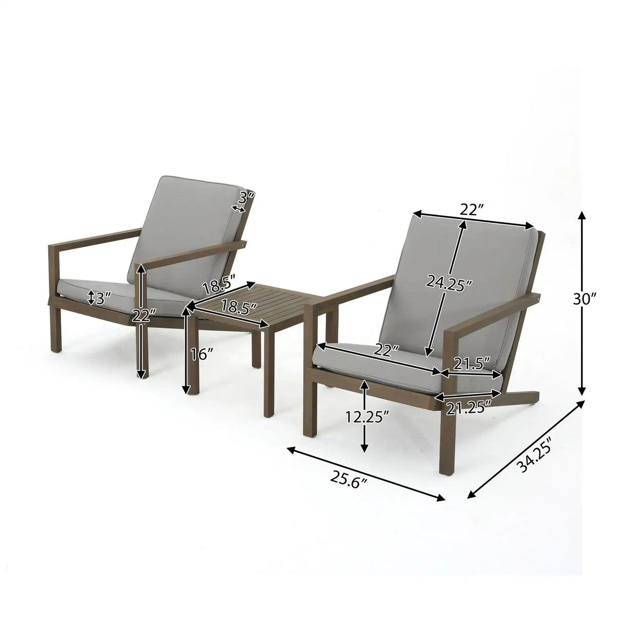 Celestaria - 3 Piece Outdoor Chat Set With Adirondack Chairs, Cushions And Side Table - Best Buy Furniture