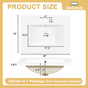 24" Modern Bathroom Vanity with Ceramic Sink