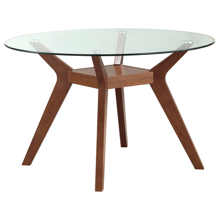 Glass Top 5 Piece Dining Room Set with Leatherette Chairs - Brown