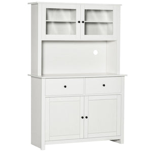 Homcom - 63.5" Kitchen Buffet With Hutch, Pantry Storage Cabinet With 4 Shelves, Drawers, Framed Glass Doors, Open Microwave Countertop - Antique White