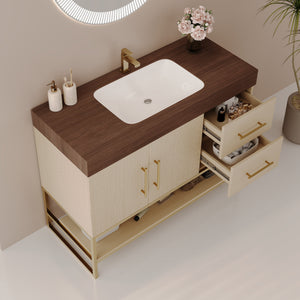 36" Modern Free-Standing Bathroom Vanity with Seamless Ceramic Sink & Sintered Stone Top