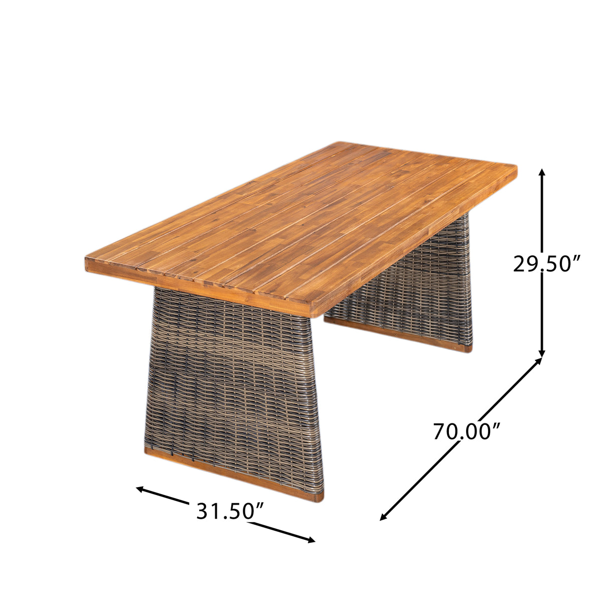 Outdoor 7 Pieces Acacia Wood Dining Set with Handwoven Rattan Legs