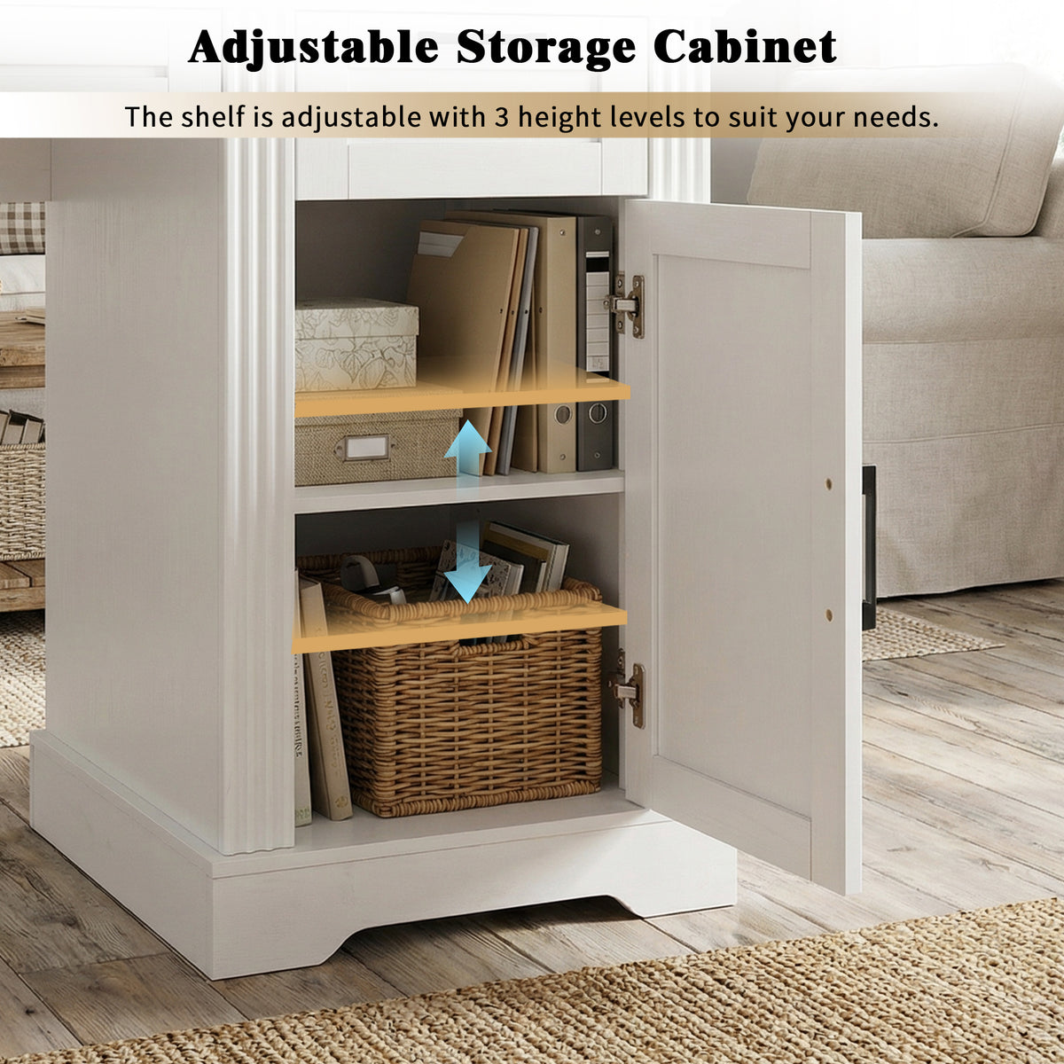 55" Farmhouse Office Desk with Storage Cabinet & Charging Station
