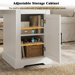 55" Farmhouse Office Desk with Storage Cabinet & Charging Station
