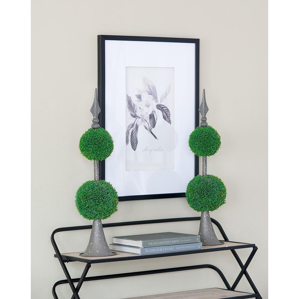 D7x26.5" Artificial Two-Tiered Boxwood Sphere Topiary on Metal Spire