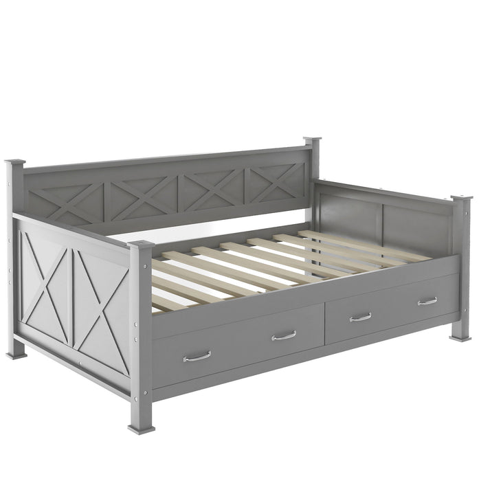 Modern Daybed with 2 Large Drawers and X Shaped Frame - Twin, Dark Gray or White