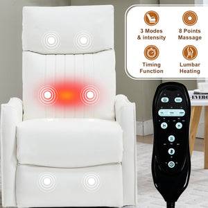 White Heat Massage Manual Recliner Chair with Rocker and Swivel in Faux Leather