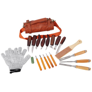 20 Pcs Wood Carving Tools Set with PU Leather Storage Roll Bag