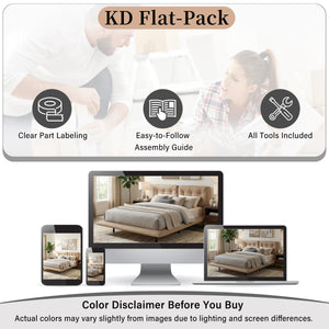 Queen Size Upholstered Floating Bed Frame with LED Lights, Khaki