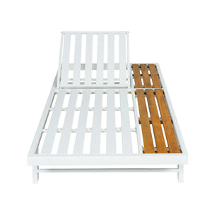 White Iron + Teak Finish Chaise Lounge Frame