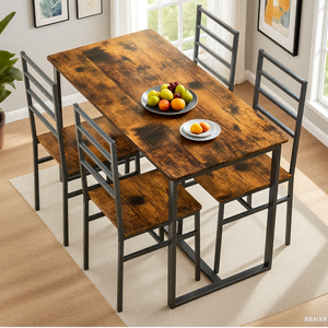 5 Piece Metal and Wood Indoor Modern Dining Table Set for 4