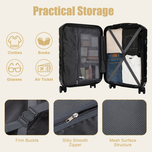 20 Inch ABS Hard Shell Travel Checked Luggage - Black
