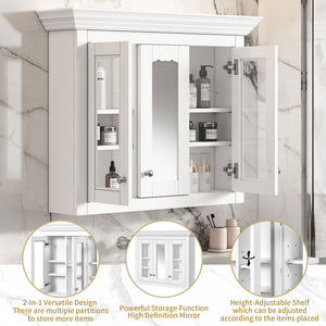 Bathroom Medicine Cabinet With Mirror, 5 Adjustable Closed Shelves, Wall-Mounted - White