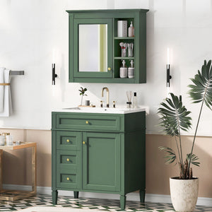 Bathroom Vanity With Medicine Cabinet, Royal Mirror Cabinet, Modern Bathroom Storage Cabinet With 2 Soft Closing Doors And 4 Drawers