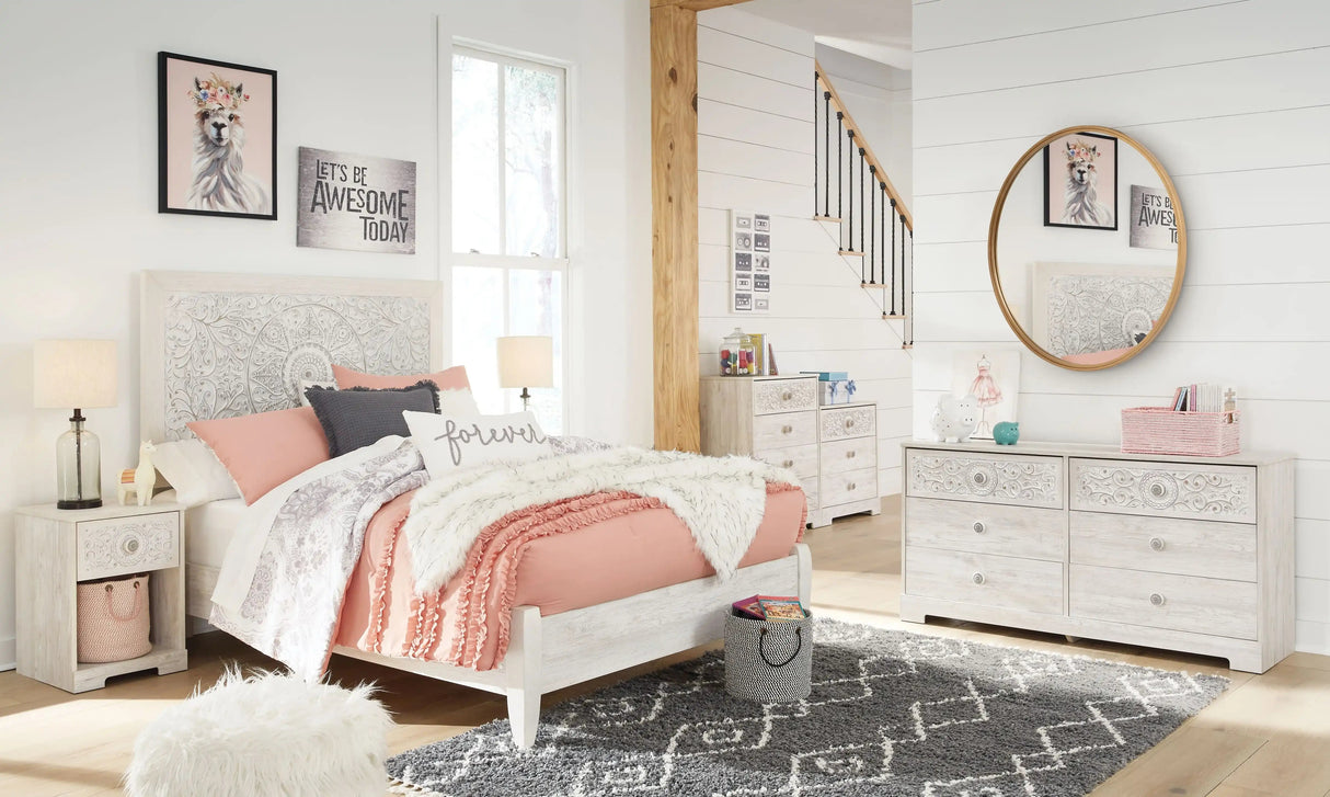 Paxberry - Six Drawer Dresser - Vinyl-Wrapped - Whitewash - Best Buy Furniture