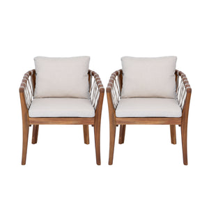 Outdoor Dining Chairs Set for 2, Acacia Wood Frame with Teak Finish