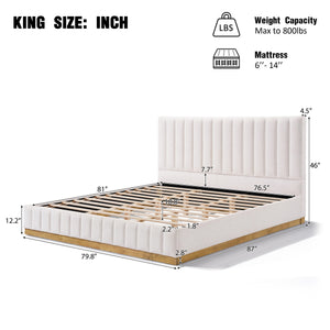 King Size Bed Frame With Linen Upholstery and Solid Wood Base