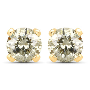 0.98 Carat Genuine LB Diamond 14K Yellow Gold Earrings