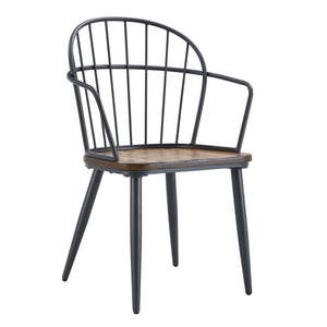 Industrial Inspired Indoor Dining Chair With Metal Legs And Birch (Set of 2) - Black / Natural